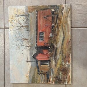Vintage Oil Painting Old Farm Shed Country Landscape Signed 16x20